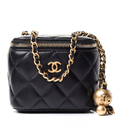 Chanel Lambskin Quilted Mini Pearl Crush Vanity Case With Chain Black 1 of 17