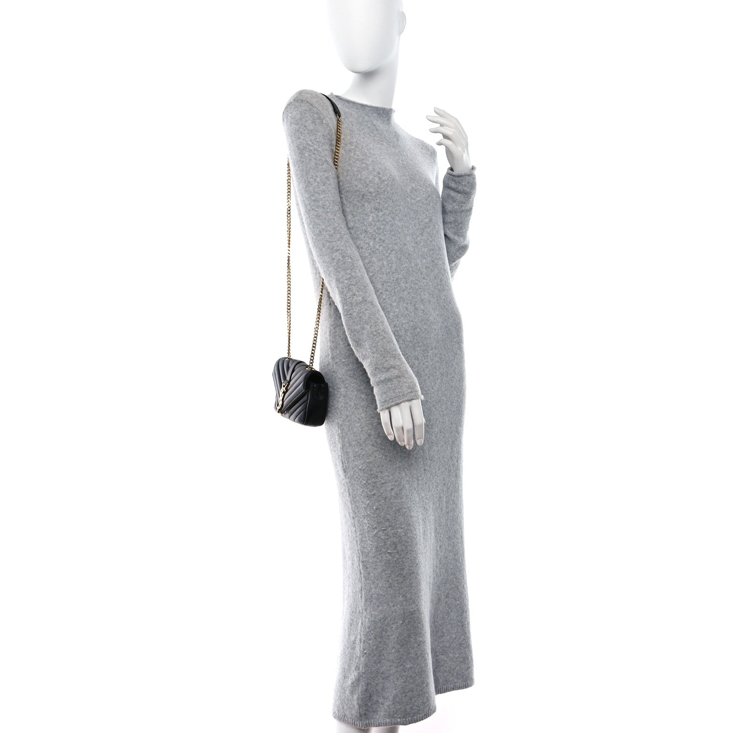 Saint Laurent Sheepskin Matelasse Chevron Monogram Classic Baby Chain Bag Black 2 of 11