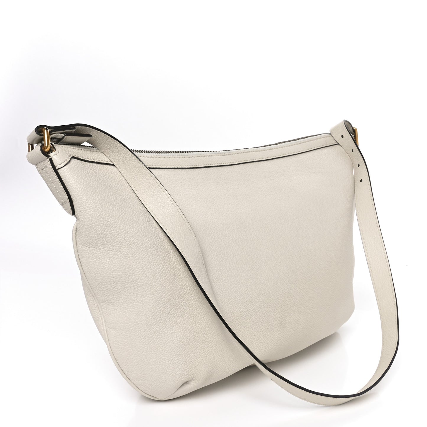 Grained Calfskin Logo Half Moon Hobo White