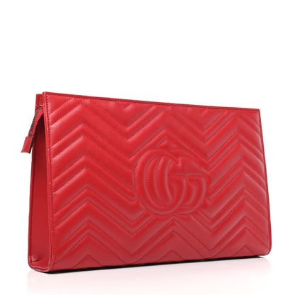 Gucci Calfskin Matelasse Chevron Heart GG Marmont Clutch Hibiscus Red 3 of 9