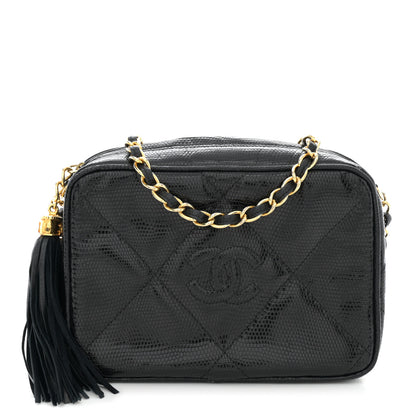 Chanel Lizard Quilted Small Tassel Camera Case Black 1 of 12