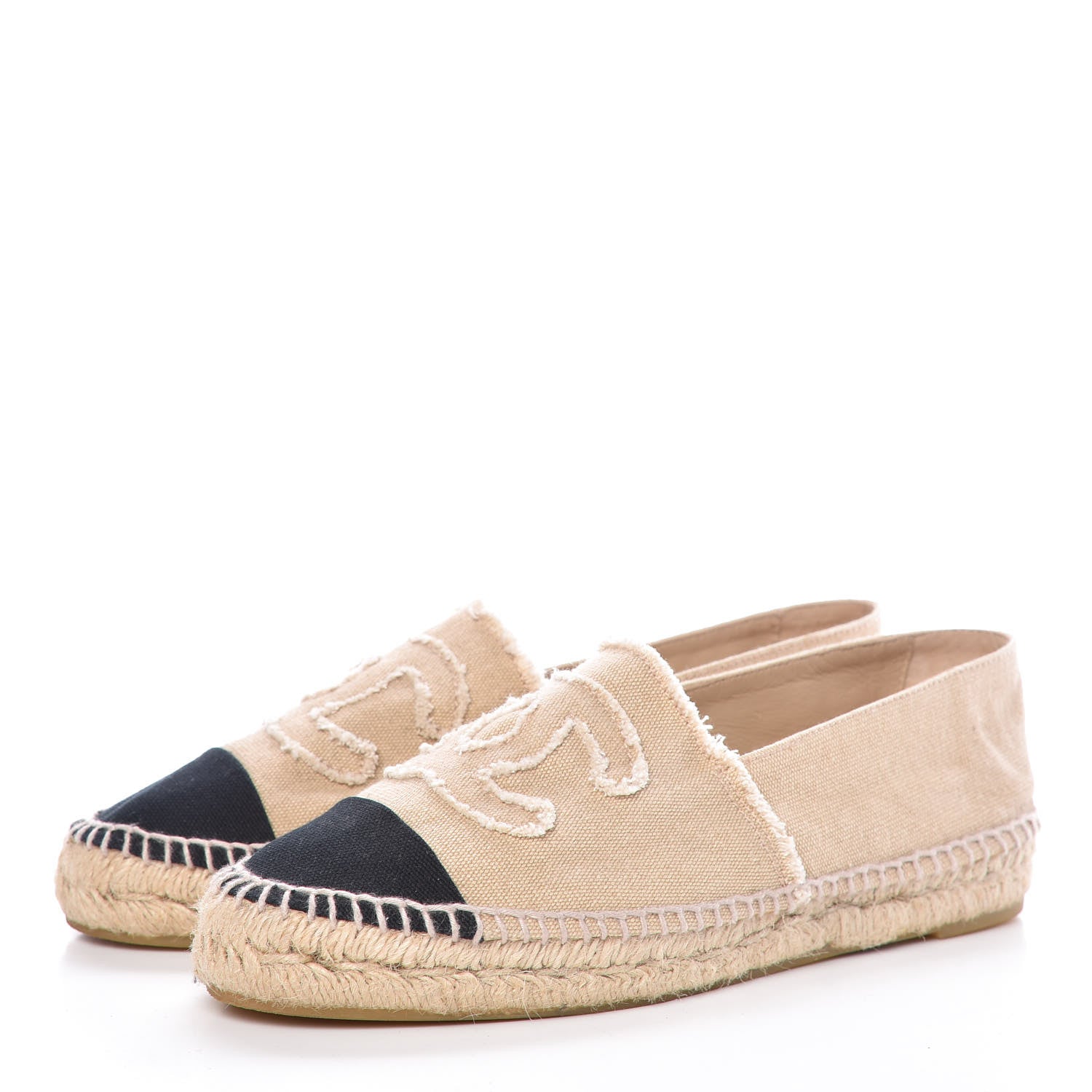 Chanel Toile CC Espadrilles 38 Beige Black 3 of 11