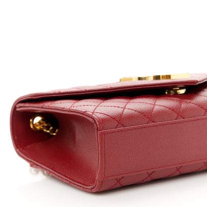 Saint Laurent Grain De Poudre Textured Mixed Matelasse Triquilt Small Monogram Satchel Red 10 of 12