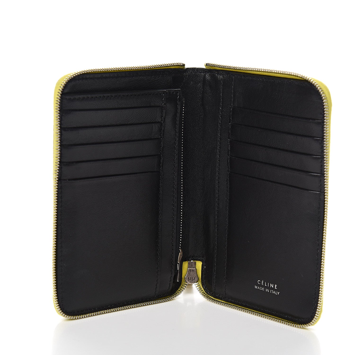 Celine Drummed Calfskin Medium Zip Around Multifunction Wallet Citron 4 of 5