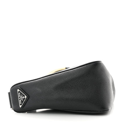 Prada Saffiano Cuir Triangle Logo Embossed Triangle Shoulder Bag Black 4 of 13