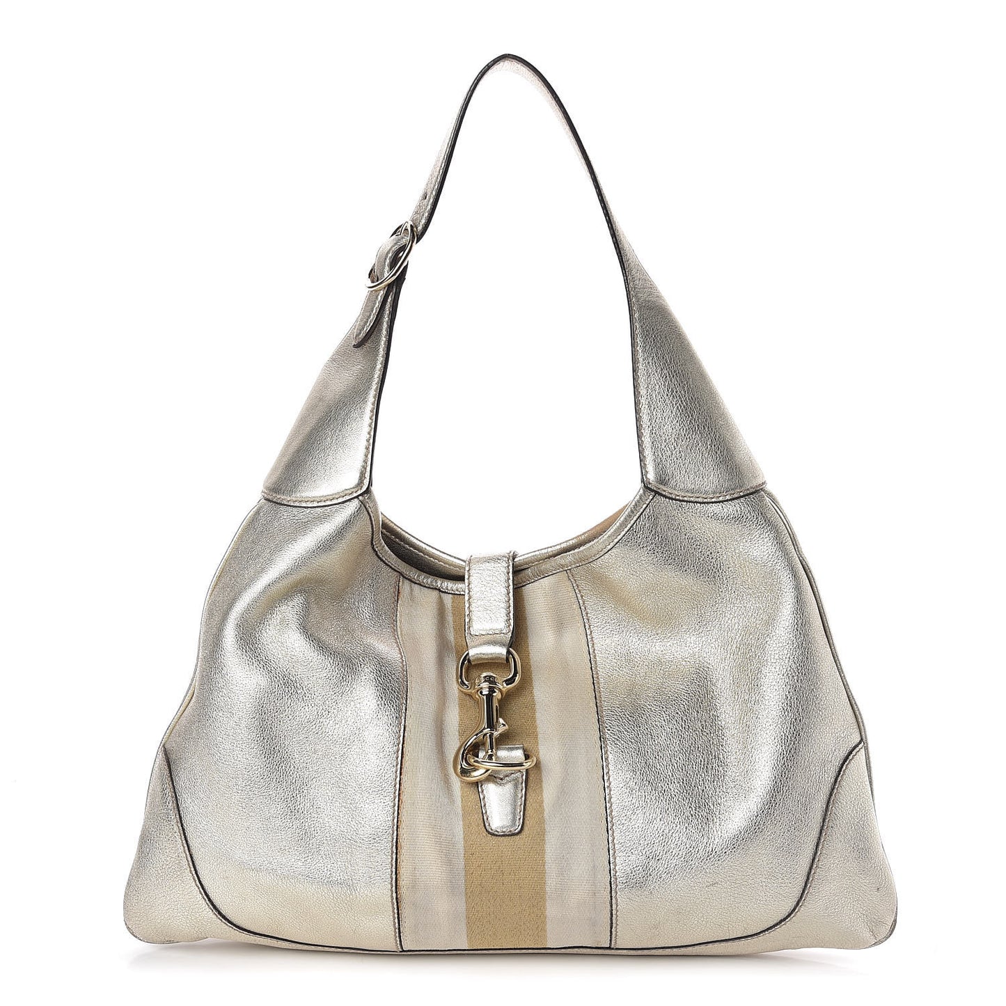 Metallic Calfskin Web Medium Jackie O Bouvier Hobo Gold