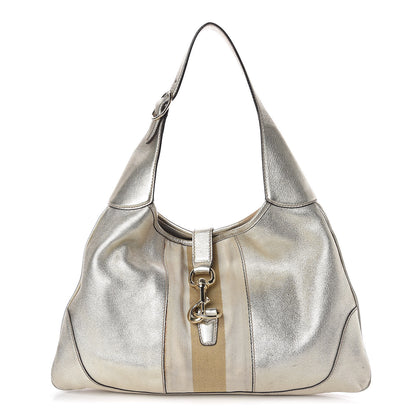 Gucci Metallic Calfskin Web Medium Jackie O Bouvier Hobo Gold 1 of 15