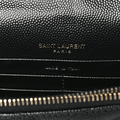 Saint Laurent Grain De Poudre Matelasse Chevron Monogram Envelope Chain Wallet Black 6 of 9