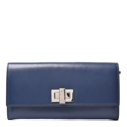 Fendi Vitello Century Bi-Color Peekaboo Continental Wallet Blue Carbone 1 of 11