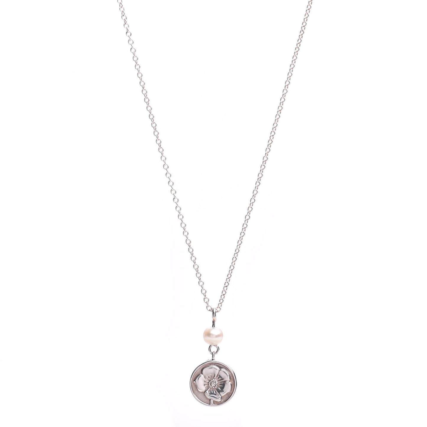 Sterling Silver Pearl Nature Rose Pendant Necklace