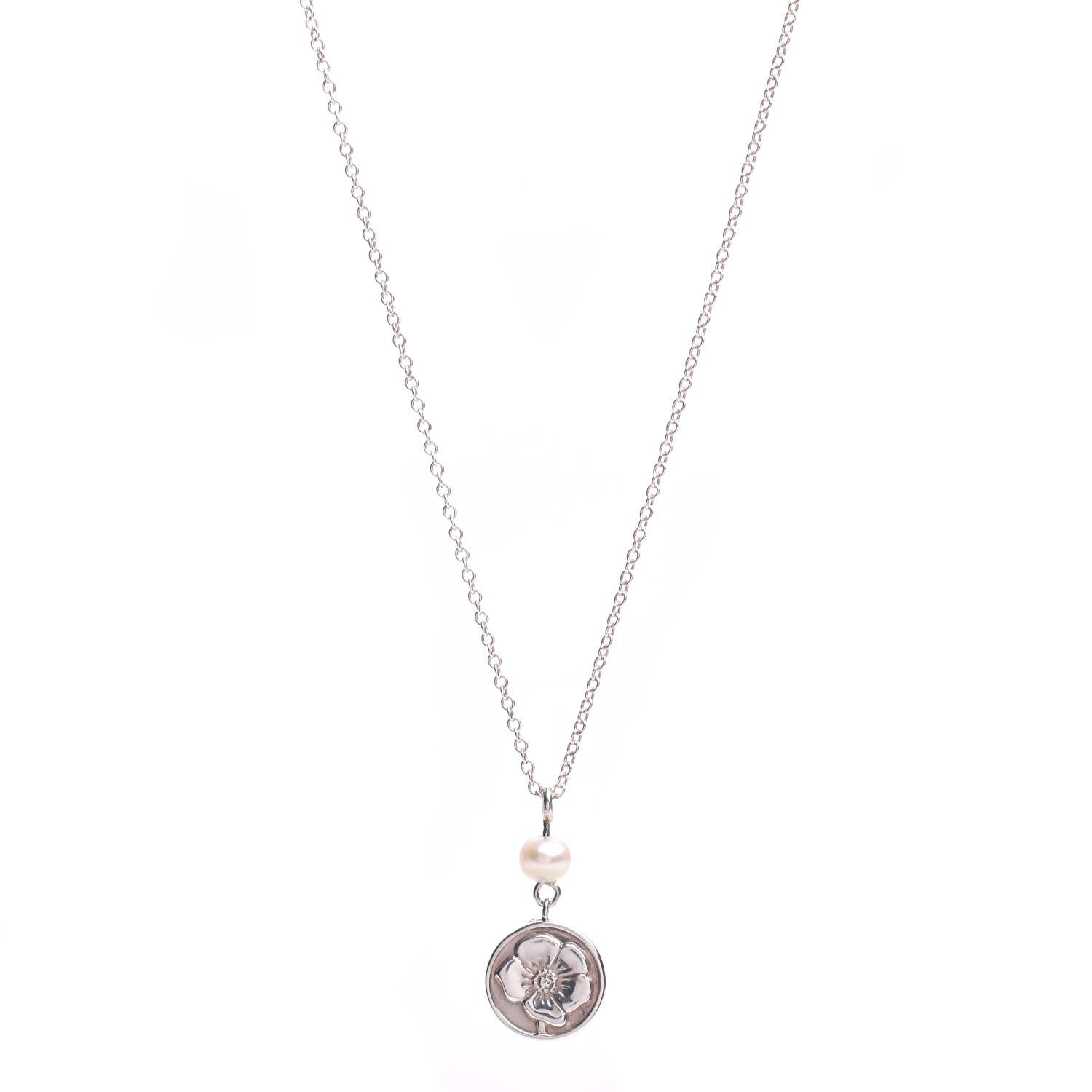Tiffany Sterling Silver Pearl Nature Rose Pendant Necklace 1 of 4