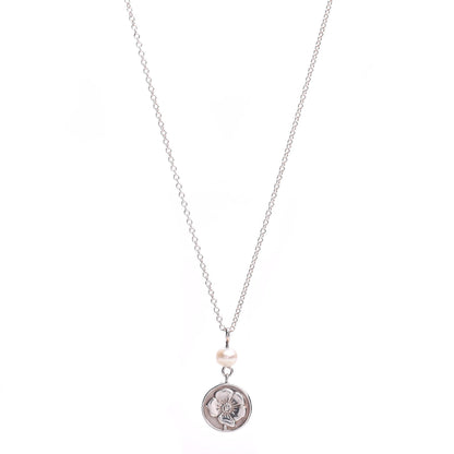 Tiffany Sterling Silver Pearl Nature Rose Pendant Necklace 1 of 4