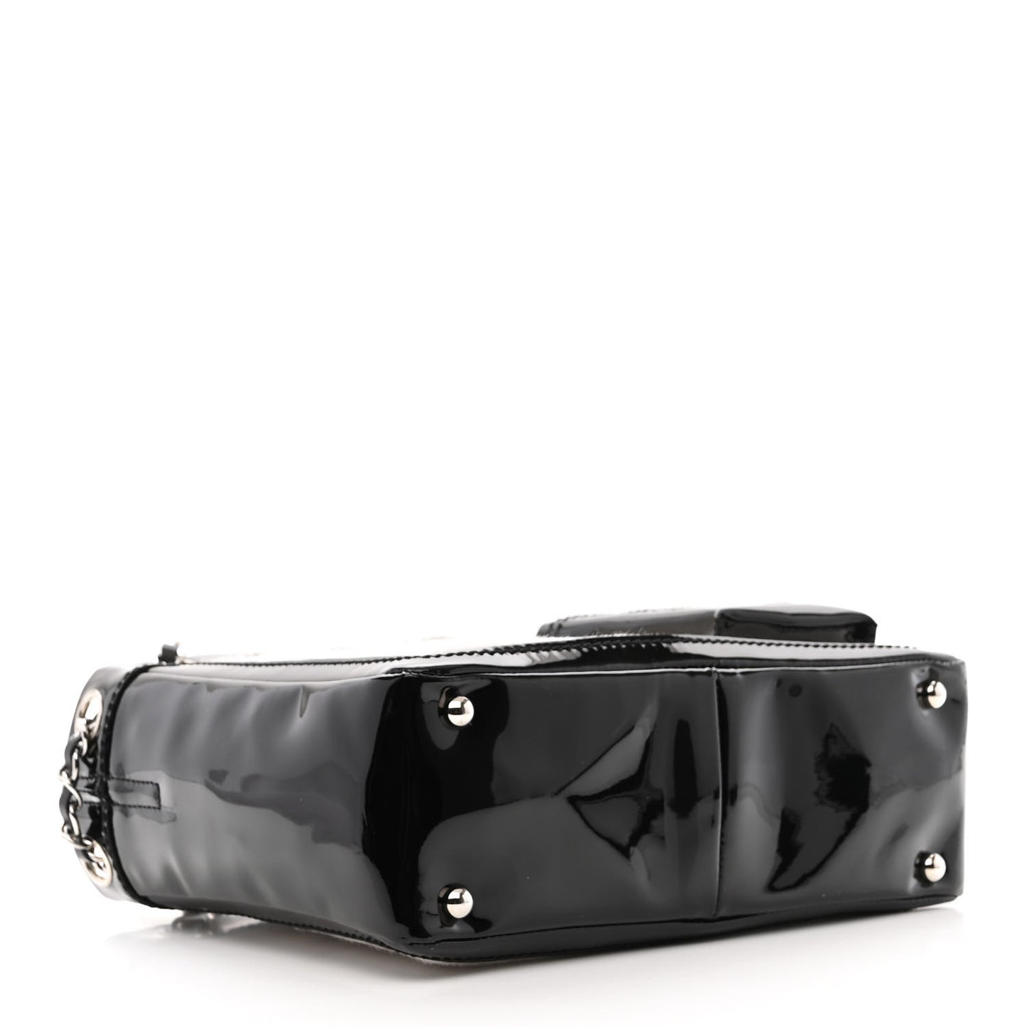 Patent Pony Hair Small Pocket Tote Black White