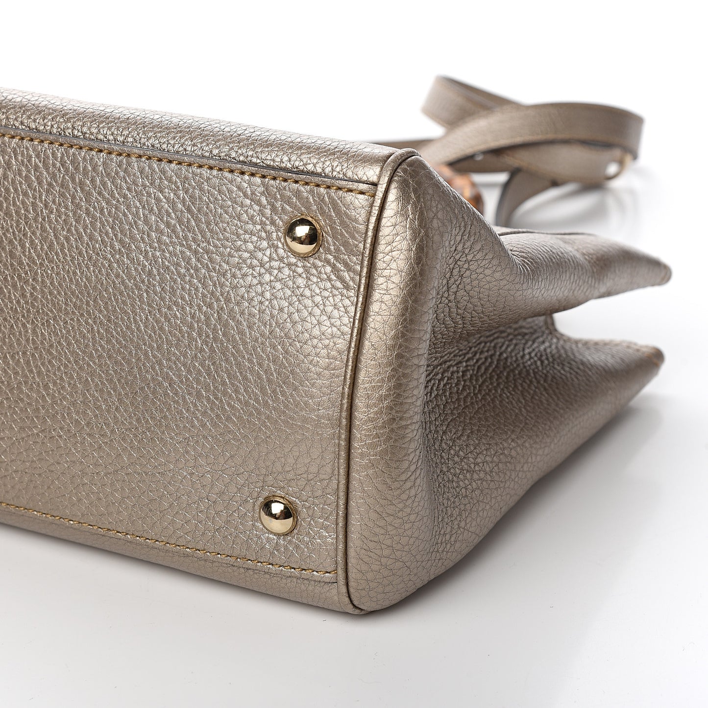 Metallic Pebbled Calfskin Medium Bamboo Shopper Tote Golden Beige