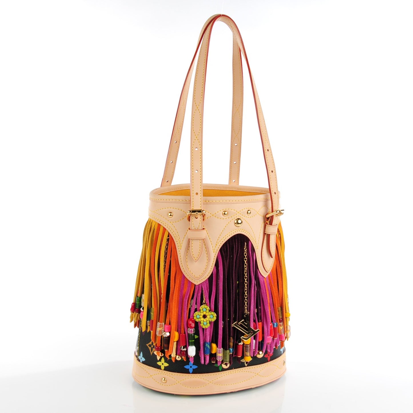 Monogram Multicolor Fringe Bucket Black