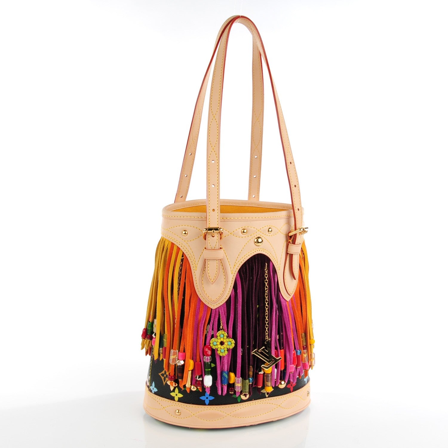 Louis Vuitton Monogram Multicolor Fringe Bucket Black 3 of 7