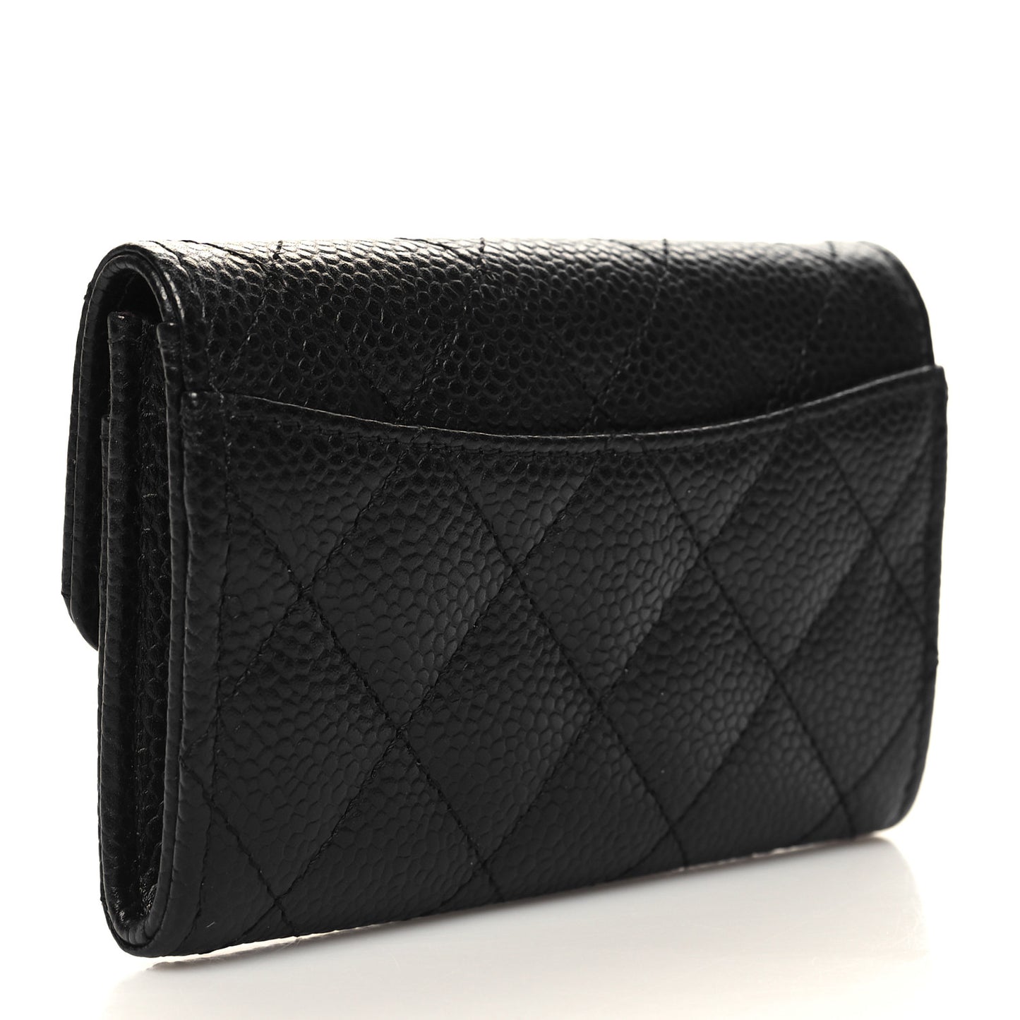 Caviar Quilted Flap Card Holder Wallet Black