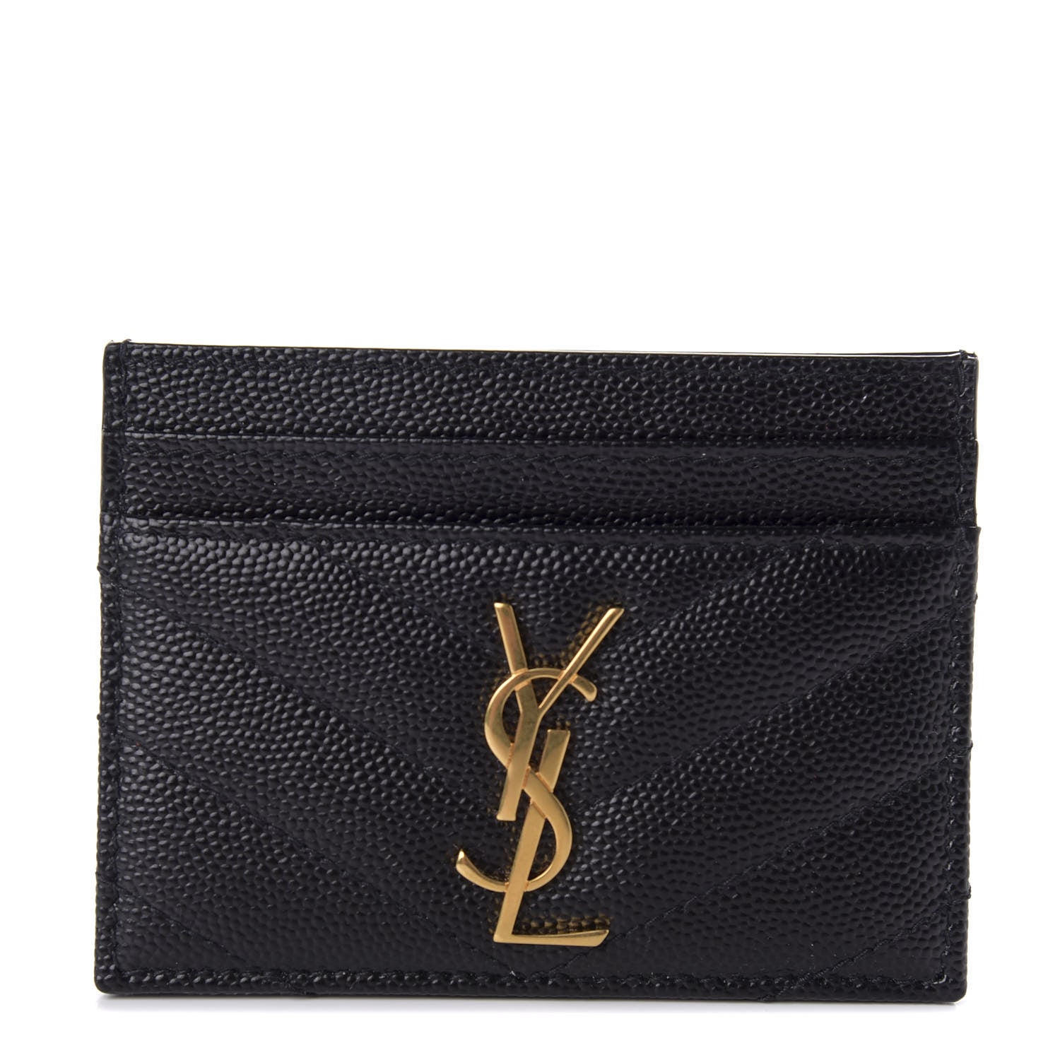 Saint Laurent Grain De Poudre Matelasse Chevron Monogram Credit Card Case Black 1 of 8