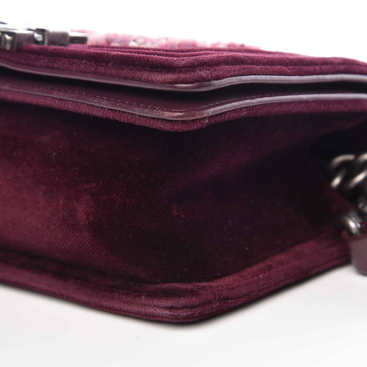 Tweed Velvet Quilted Small Boy Flap Burgundy