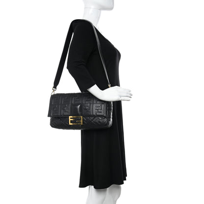 Fendi Nappa FF 1974 Embossed Large Baguette Black 2 of 11