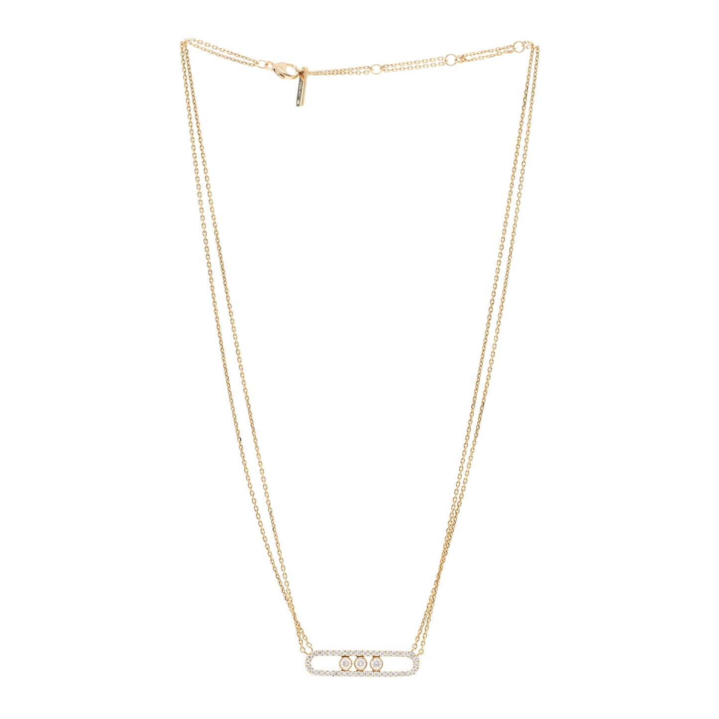 18K Yellow Gold Diamond Move Double Chain Pave Necklace