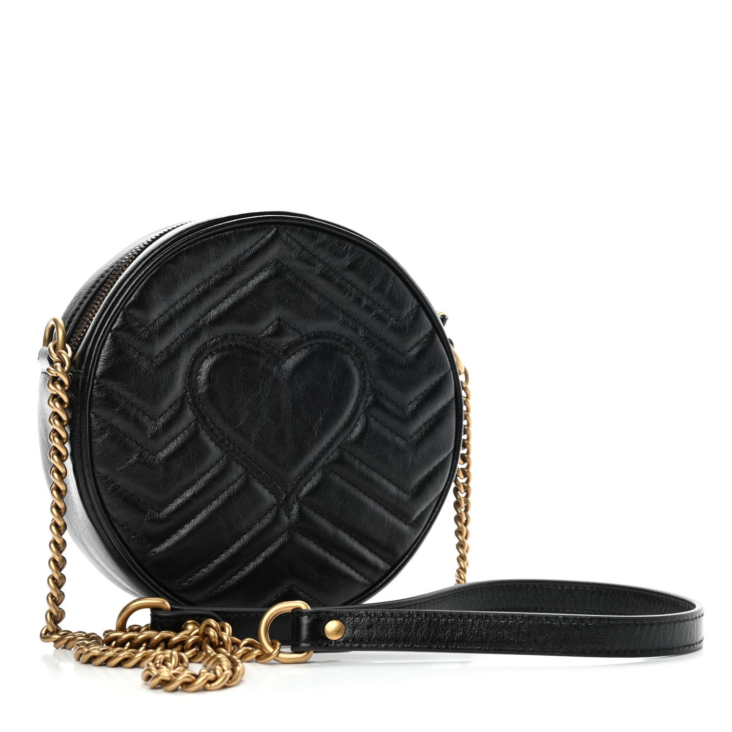 Gucci Azalea Calfskin Matelasse Heart Mini GG Marmont Round Shoulder Bag Black 2 of 4