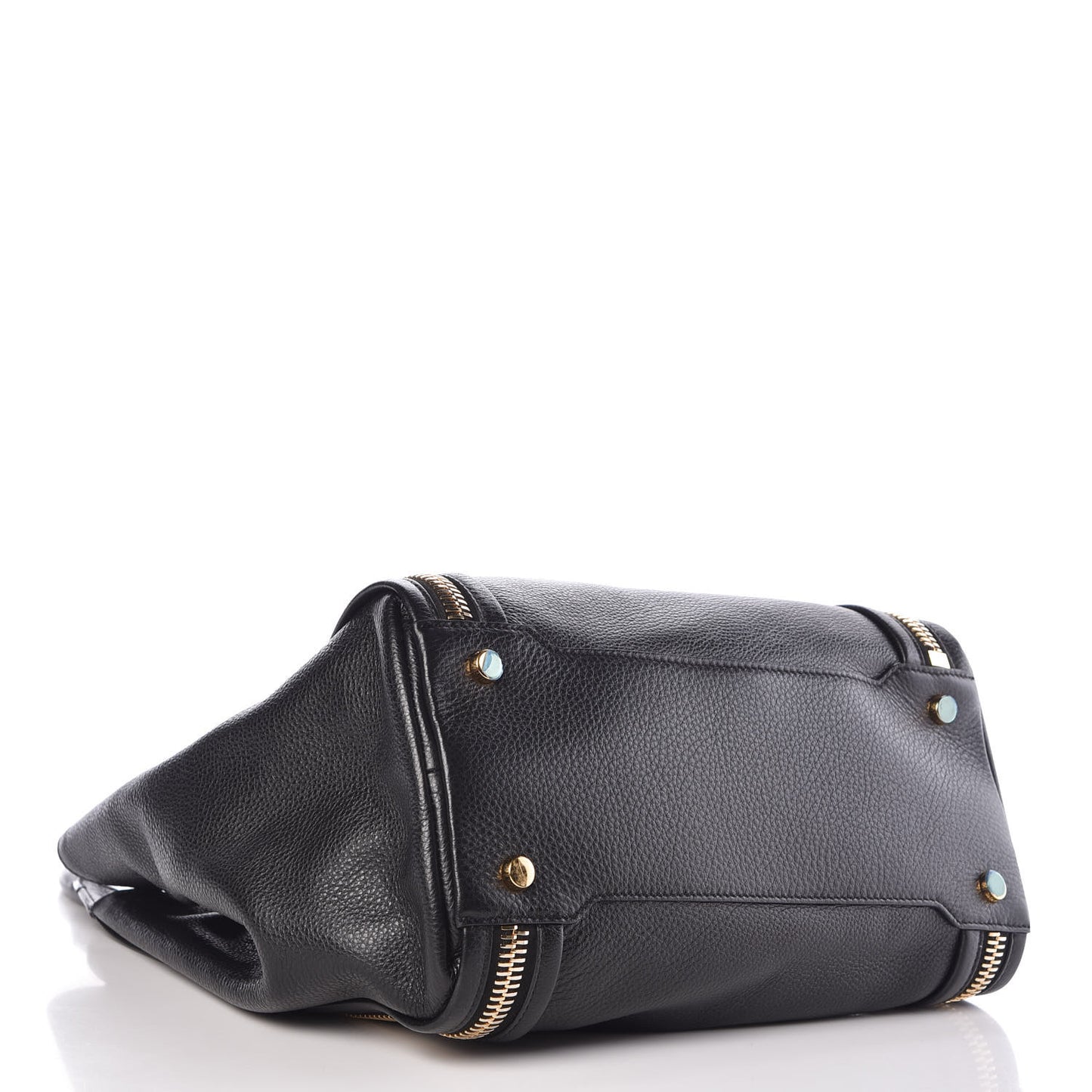 Grained Calfskin Amber Double-Zip Tote Black