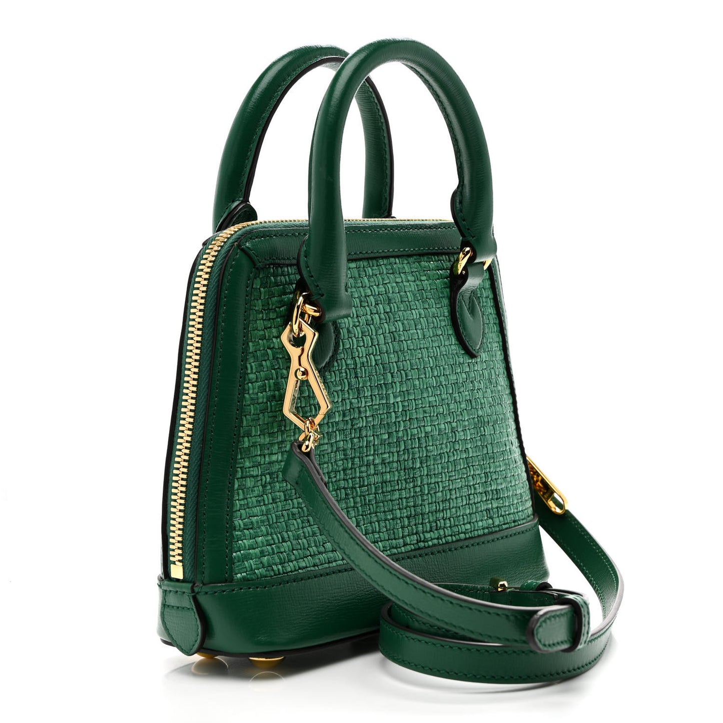 Straw Azalea Calfskin Woven Mini Horsebit 1955 Top Handle Bag  Emerald