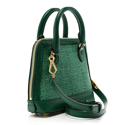 Gucci Straw Azalea Calfskin Woven Mini Horsebit 1955 Top Handle Bag  Emerald 3 of 13