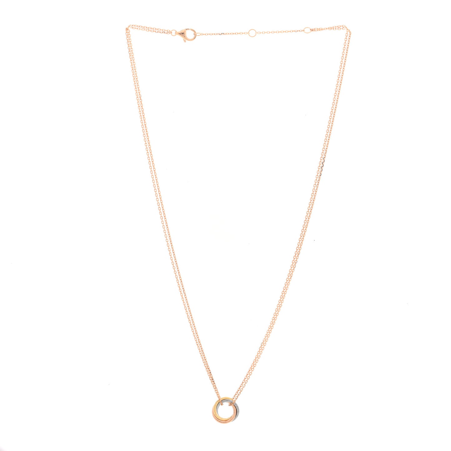 18K Pink Yellow White Gold Trinity Double Chain Pendant Necklace