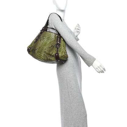 Gucci Snakeskin Medium Pelham Tote Green Brown 2 of 14