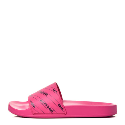 Balenciaga Rubber Allover Logo Womens Pool Slide Sandals 42 Pink Black 1 of 7