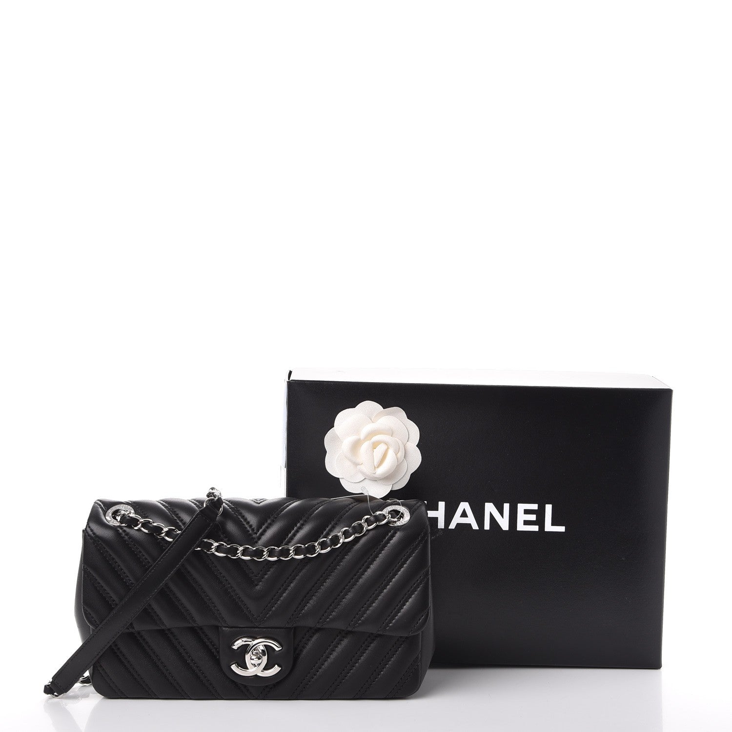 Chanel Lambskin Surpique Chevron Quilted Small Single Flap Black 10 of 10