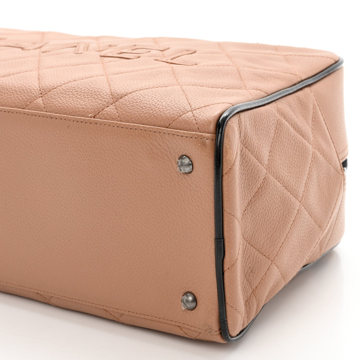 Caviar Patent Quilted Large Bowler Bag Beige Black