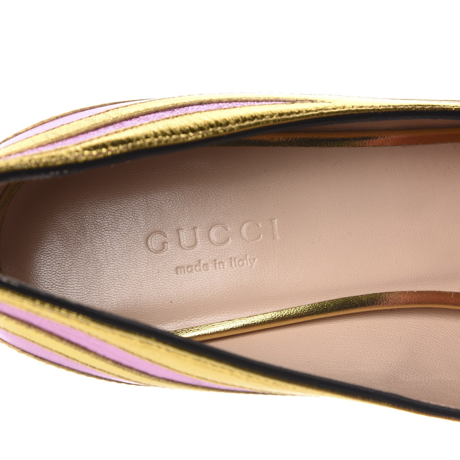 Gucci Metallic Nappa Inlay GG Marmont Fringe 50mm Loafer Pumps 35.5 Oro Vecchio Rosa 8 of 10