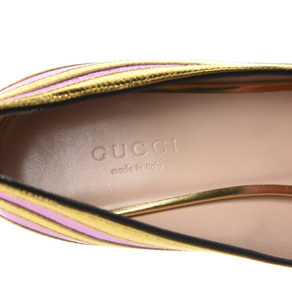 Gucci Metallic Nappa Inlay GG Marmont Fringe 50mm Loafer Pumps 35.5 Oro Vecchio Rosa 8 of 10