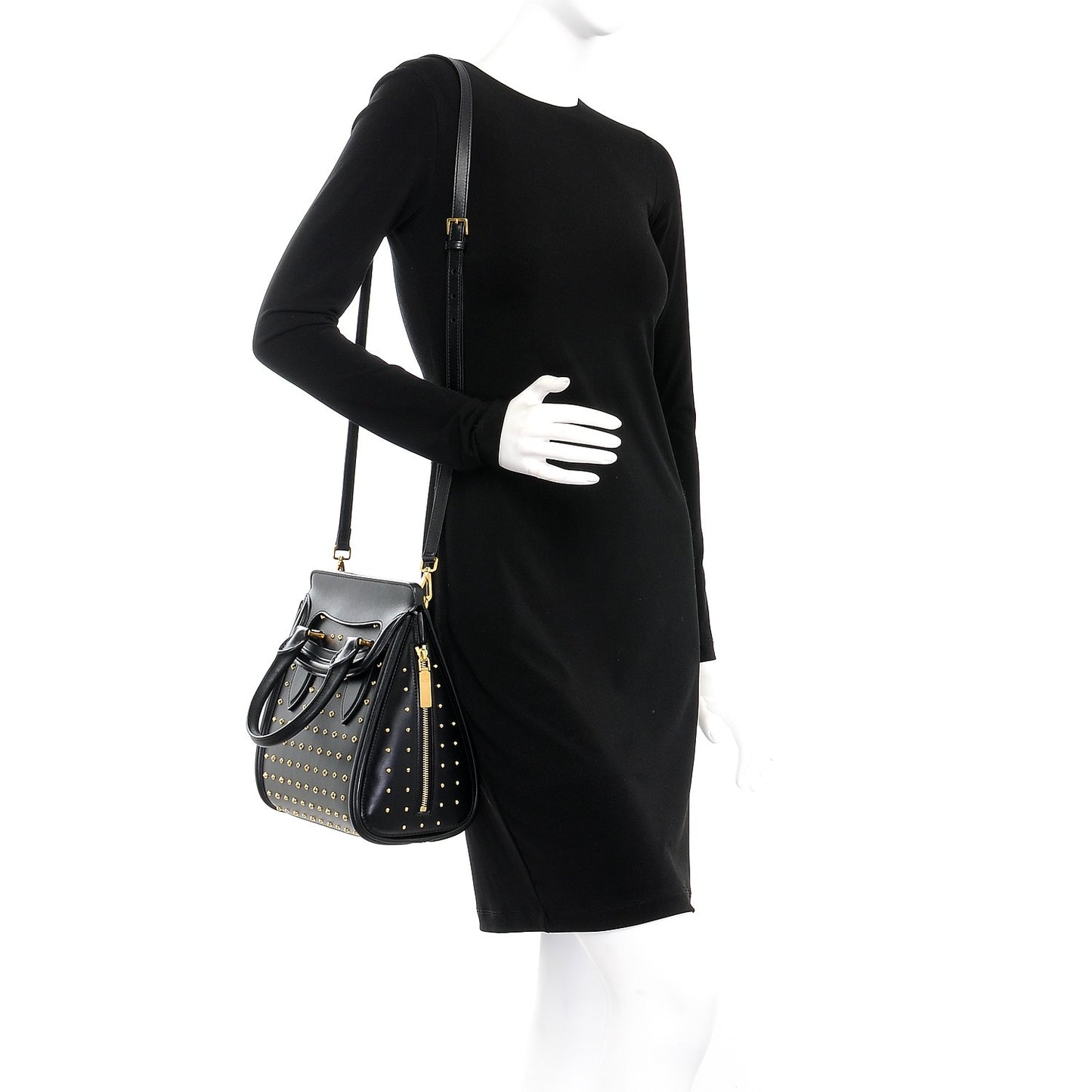 Calfskin Studded Small Heroine Black