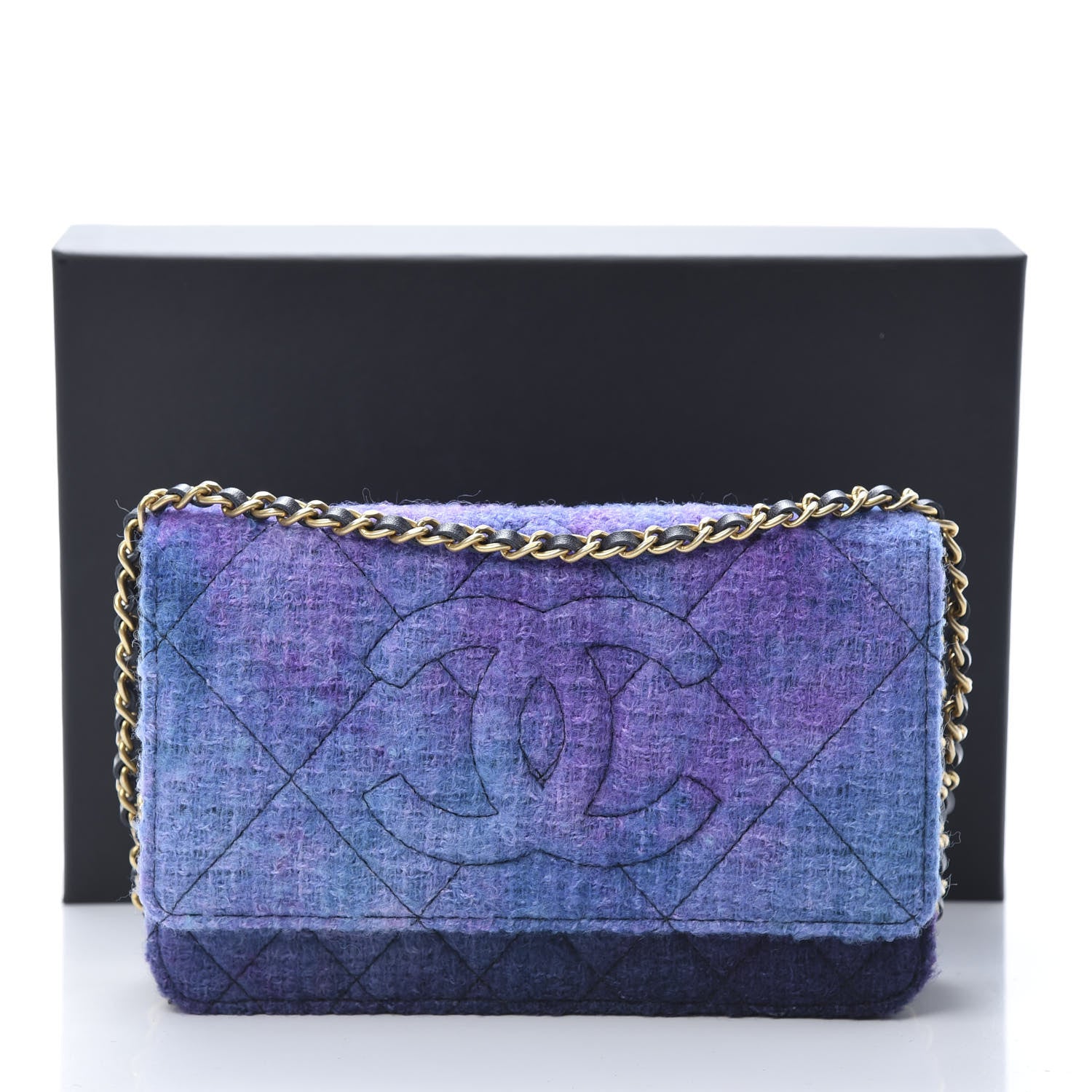 Chanel Tweed Quilted CC Wallet On Chain WOC Purple 11 of 13