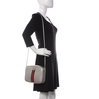 Gucci Laminated Nappa Web Trapuntata Small GG Shoulder Bag Argento 2 of 10