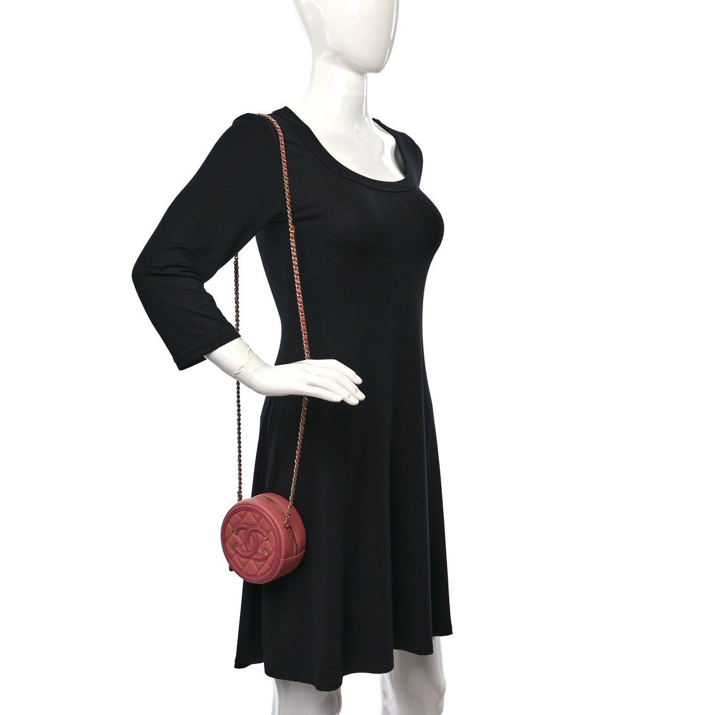 Caviar Quilted Round Filigree Crossbody Pink