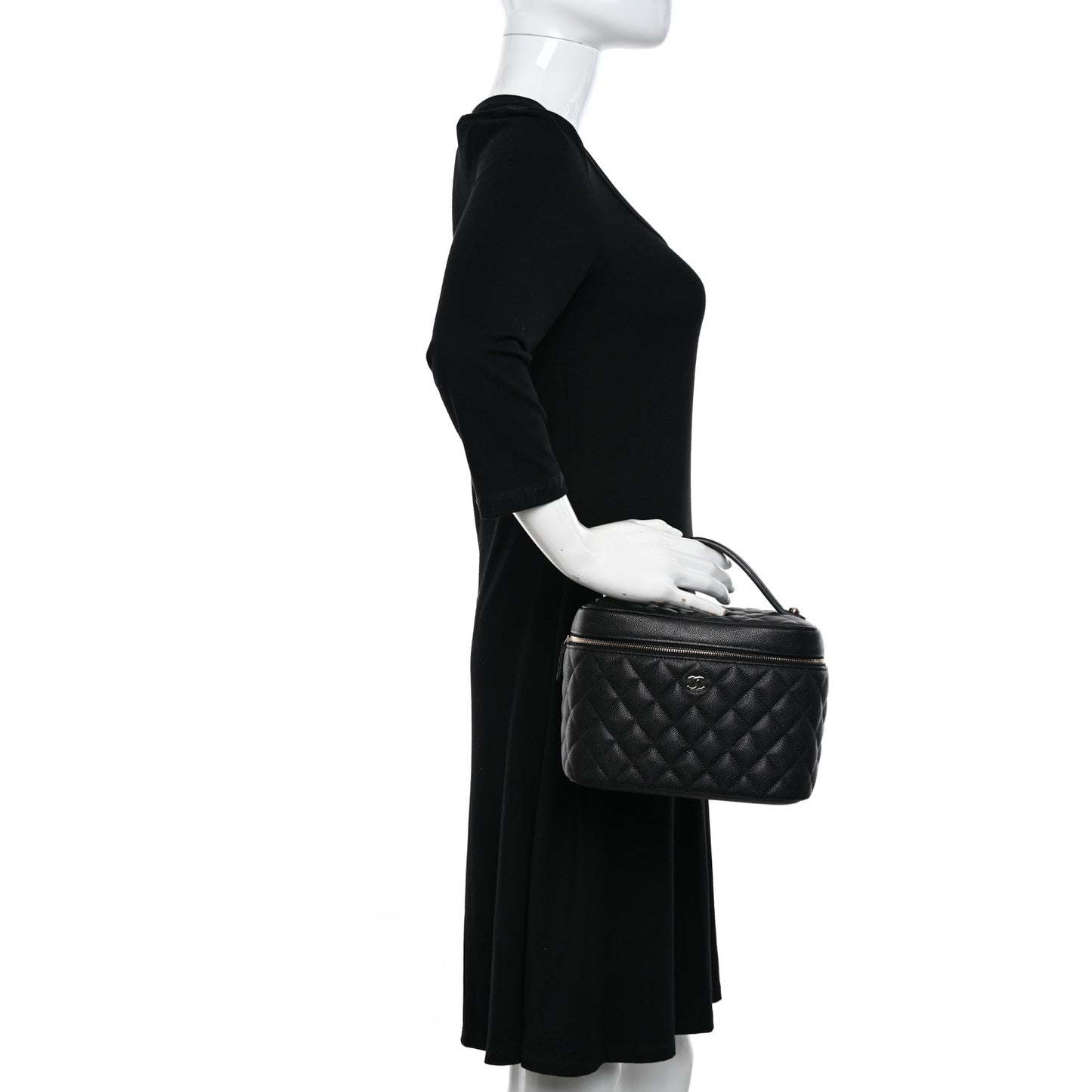 Caviar Quilted Large Vanity Pouch Black