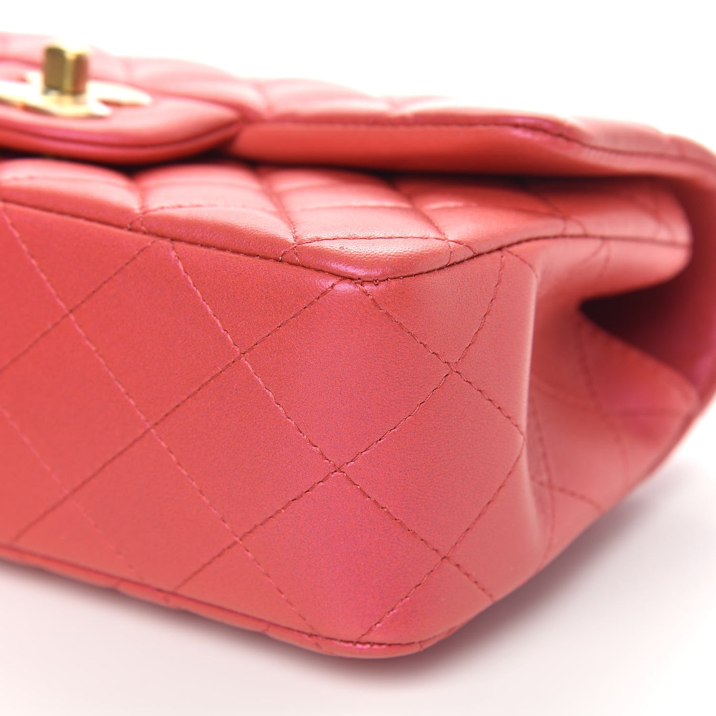 Iridescent Lambskin Quilted Mini Top Handle Rectangular Flap Red