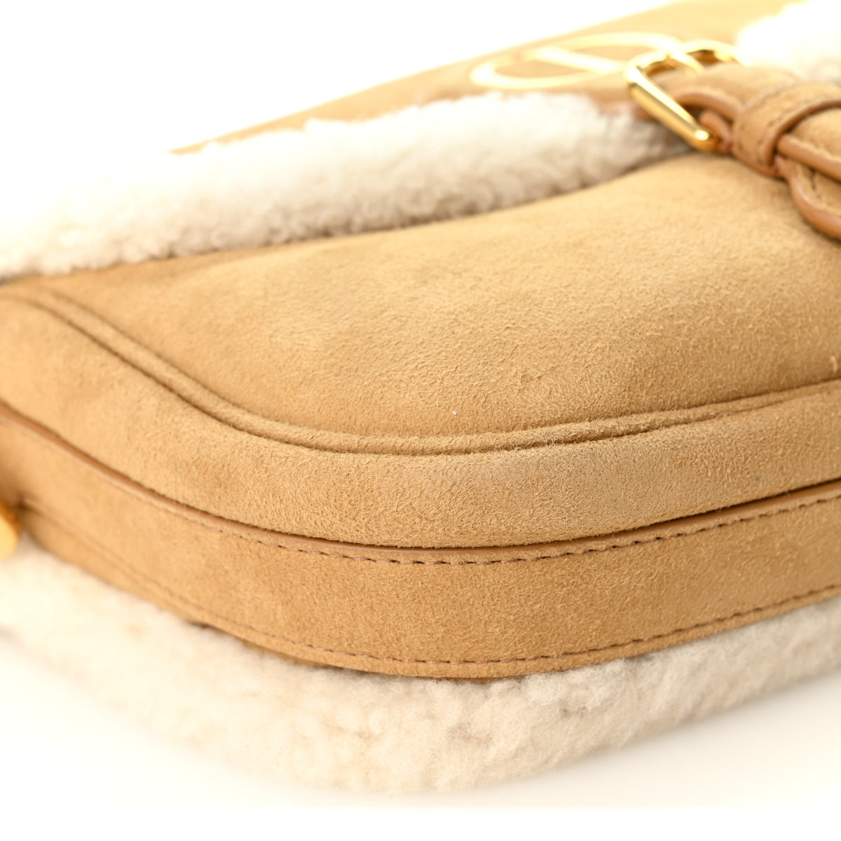 Christian Dior Suede Shearling Medium Bobby Flap Natural 8 of 9