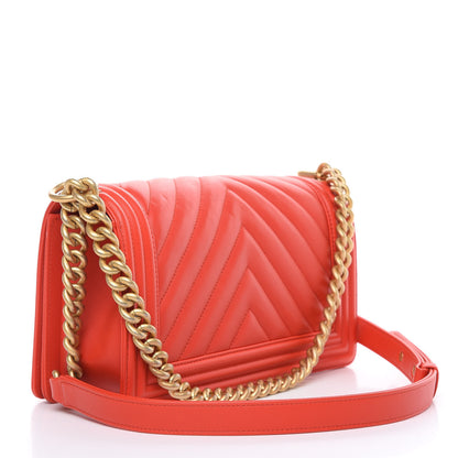 Chanel Calfskin Chevron Quilted Medium Boy Flap Red 3 of 11