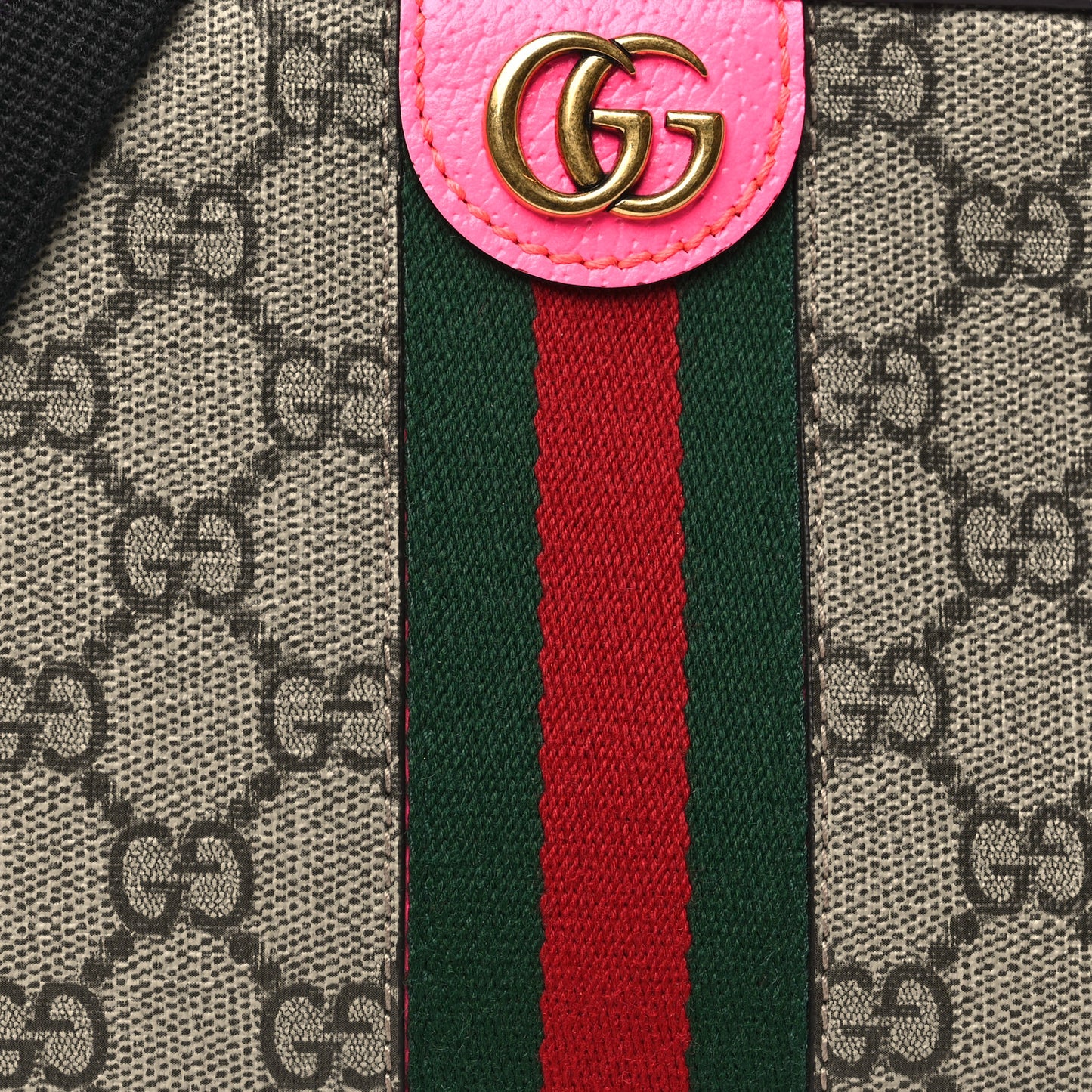 GG Supreme Monogram Textured Dollar Calfskin Web Ophidia Small Crossbody Bag Beige Ebony Fuchsia