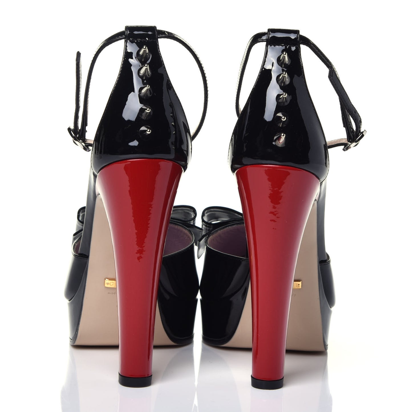 Patent Crystal GG Bow Sadie Spike Ankle Strap d'Orsay Platform High Heel Pumps 39 Black