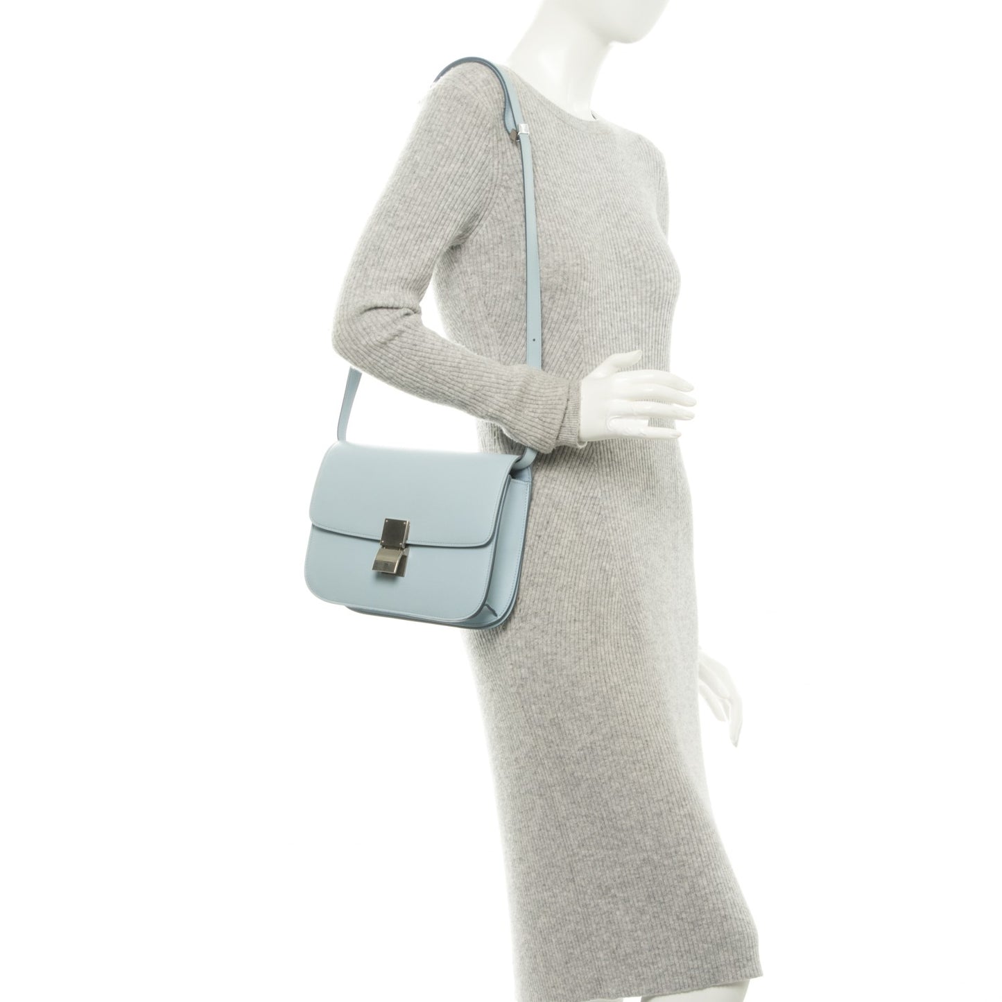 Box Calfskin Medium Classic Box Flap Bag Pale Blue