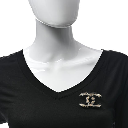 Chanel Resin Pearl Enamel Striped CC Brooch Black White 2 of 5