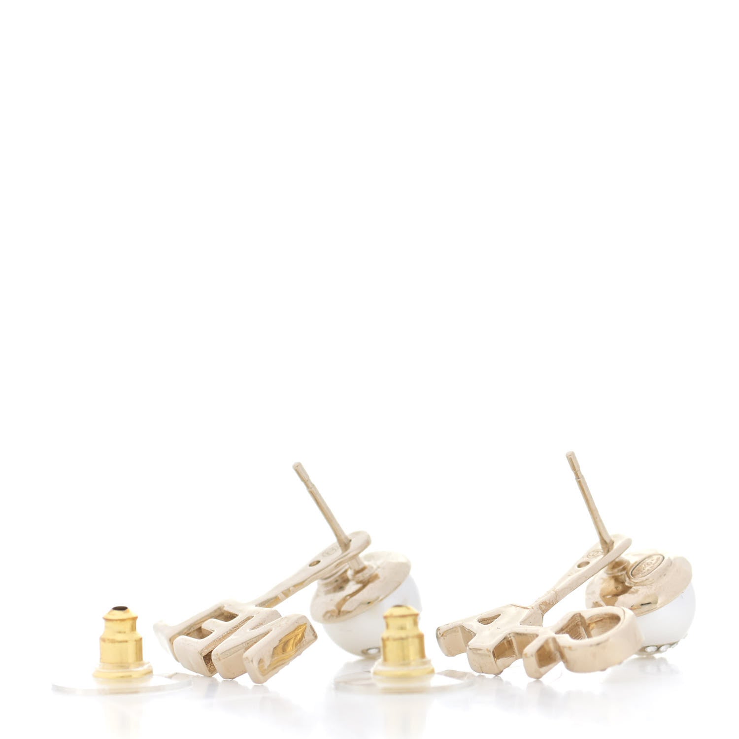 Chanel Pearl Crystal Logo Earrings Gold Pearly White 4 of 8