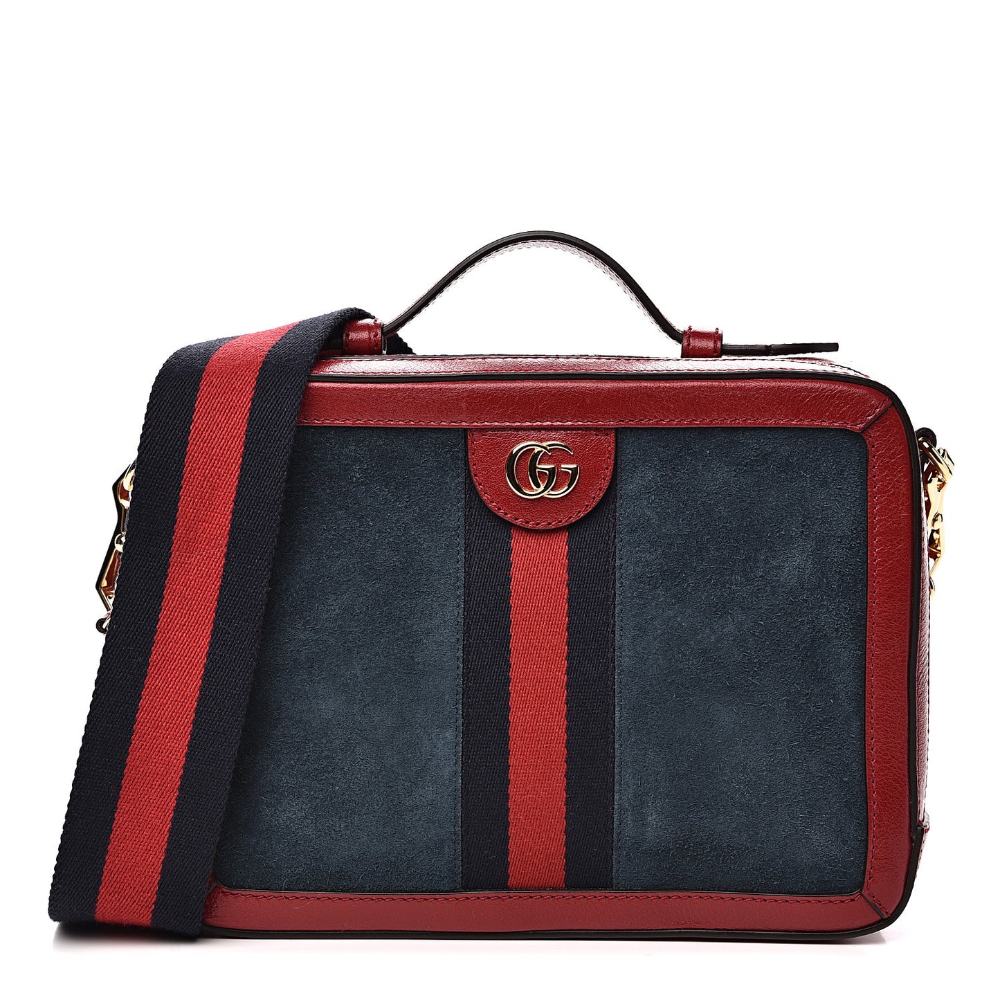 Suede Calfskin Web Small Ophidia Top Handle Shoulder Bag New Blue Romantic Cherry